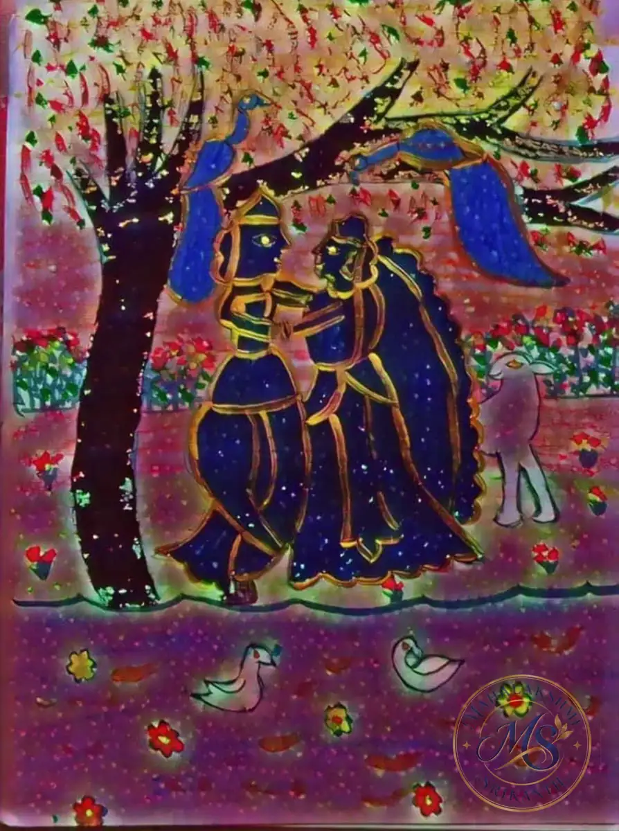 Radha Krishna Under Tree Night — painting by Mahalakshmi Srikanth