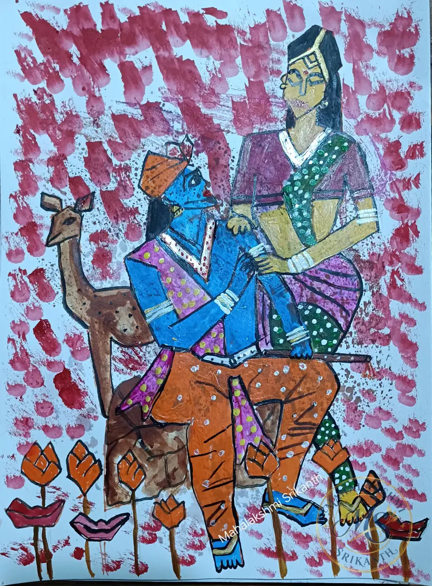 Radha Krishna With Deer — painting by Mahalakshmi Srikanth