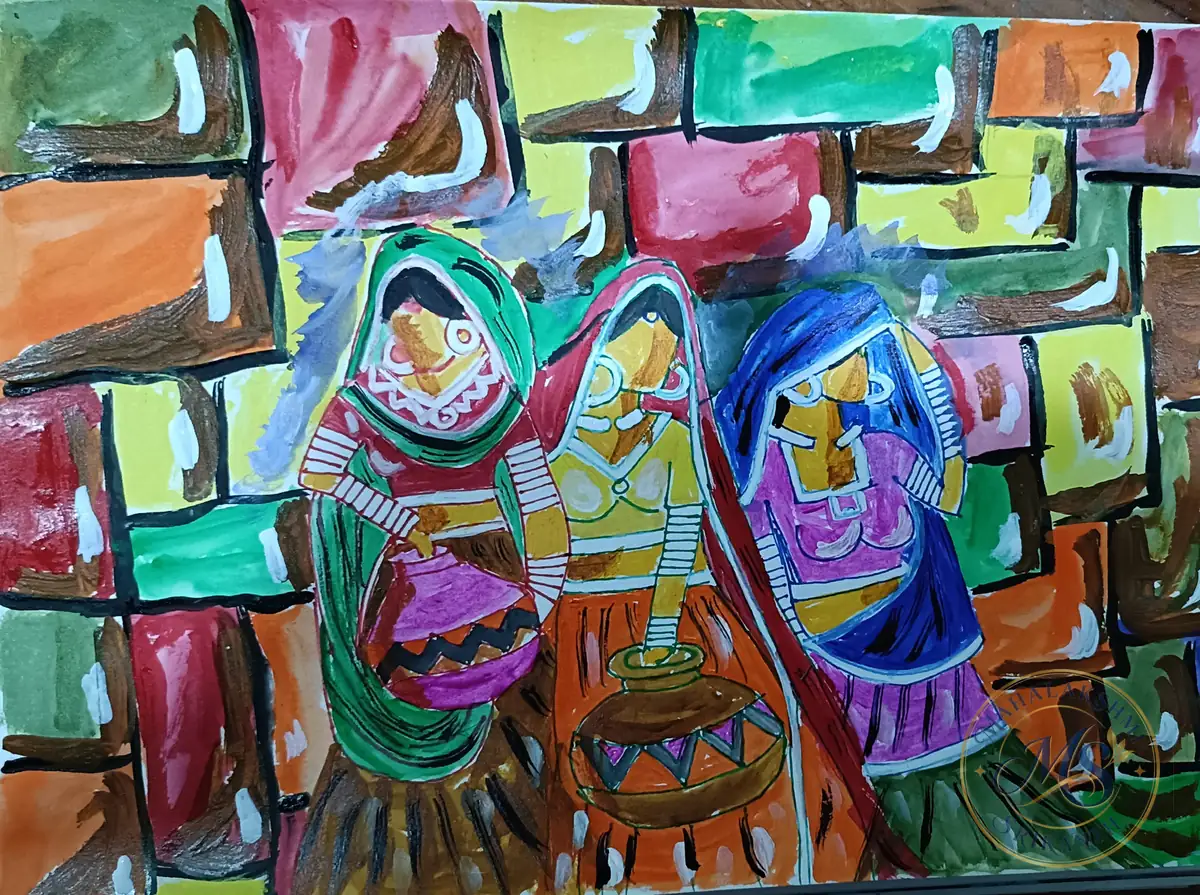 Rajasthani Women With Pots — painting by Mahalakshmi Srikanth
