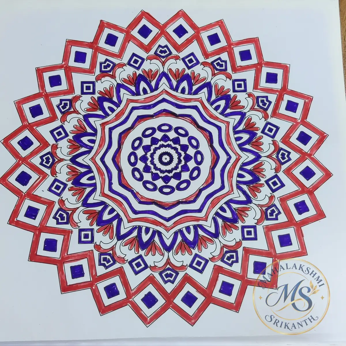 Red And Blue Square Mandala — mandala by Mahalakshmi Srikanth