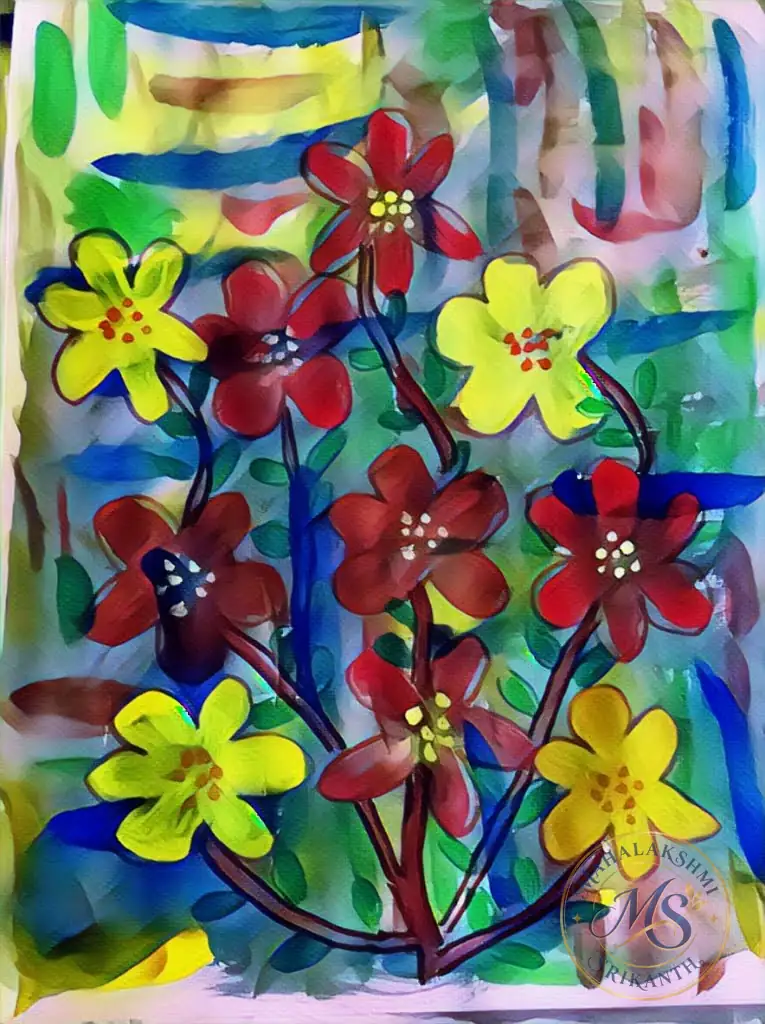 Red And Yellow Flowers — painting by Mahalakshmi Srikanth