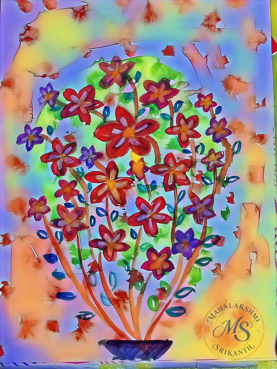 Red Flowers In Vase — painting by Mahalakshmi Srikanth