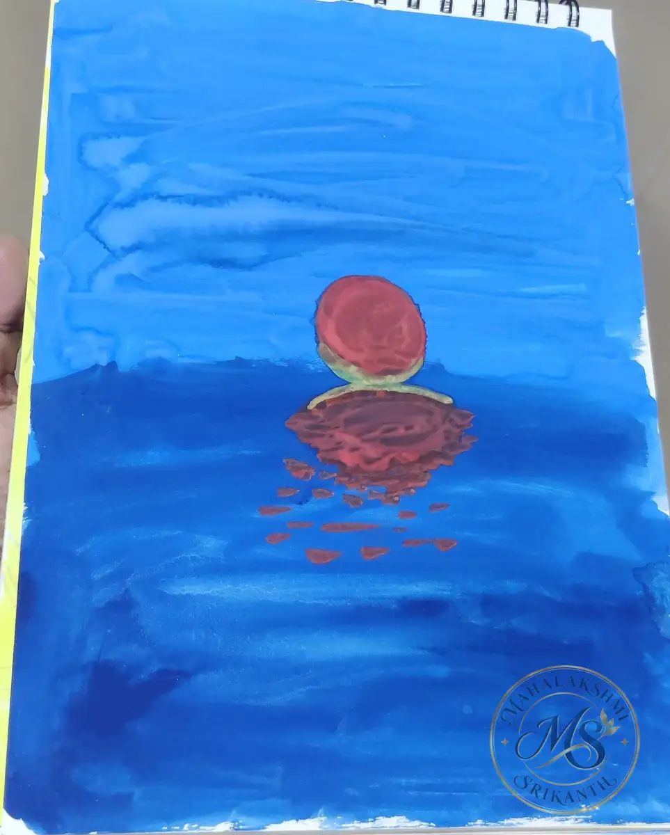 Red Moon Over Blue Sea — painting by Mahalakshmi Srikanth