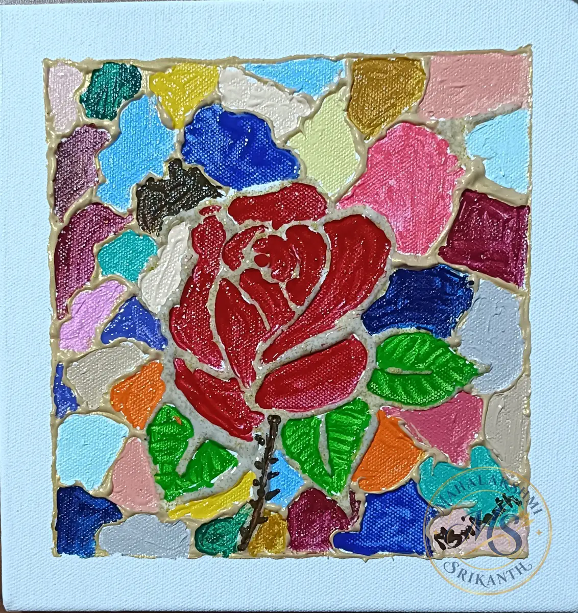 Red Rose Stained Glass Square — painting by Mahalakshmi Srikanth