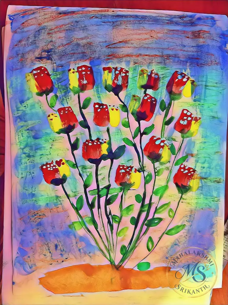 Red Tulips Bush — painting by Mahalakshmi Srikanth