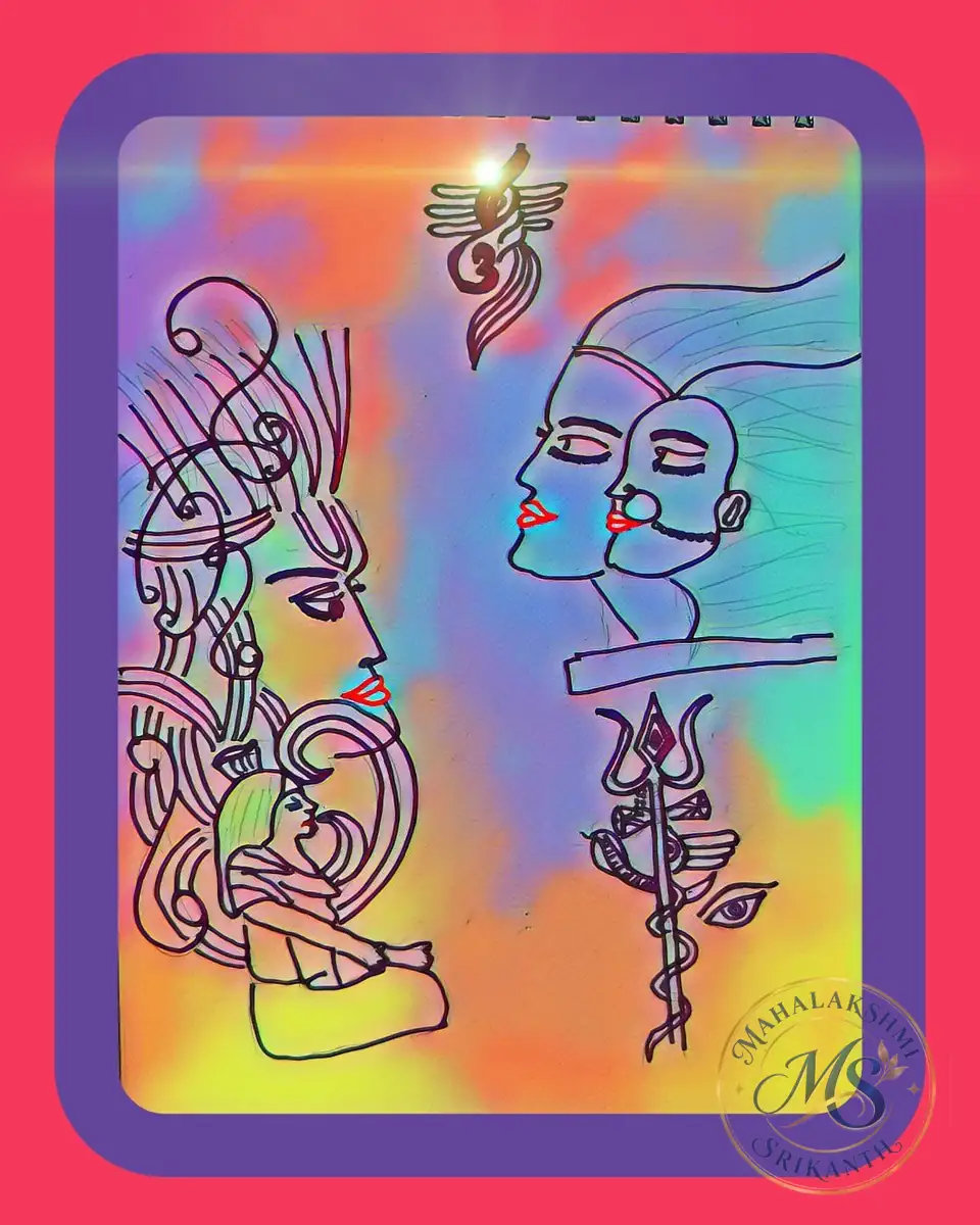 Shiva And Radha Krishna Line Art — drawing by Mahalakshmi Srikanth