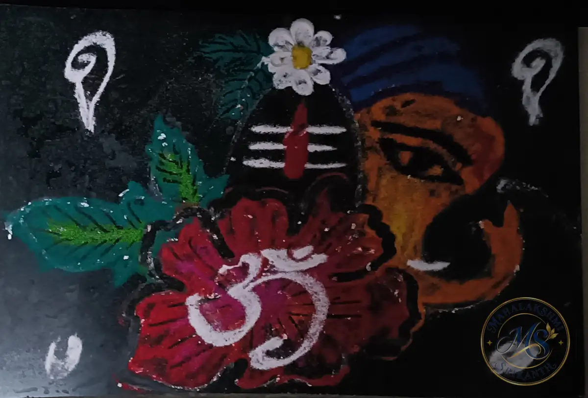 Shivling Om Hibiscus Rangoli — rangoli by Mahalakshmi Srikanth