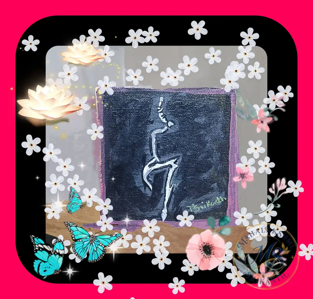 Sitting Women on Black Canvas — painting by Mahalakshmi Srikanth