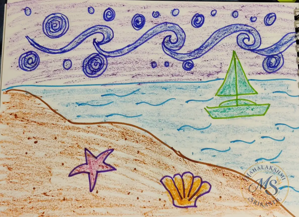 Starry Beach Drawing — drawing by Mahalakshmi Srikanth