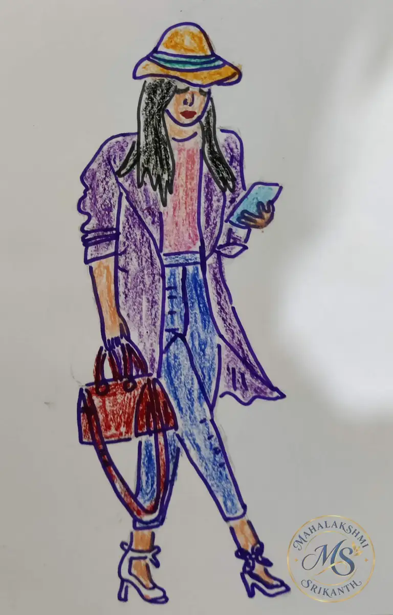 Stylish Woman With Handbag — drawing by Mahalakshmi Srikanth