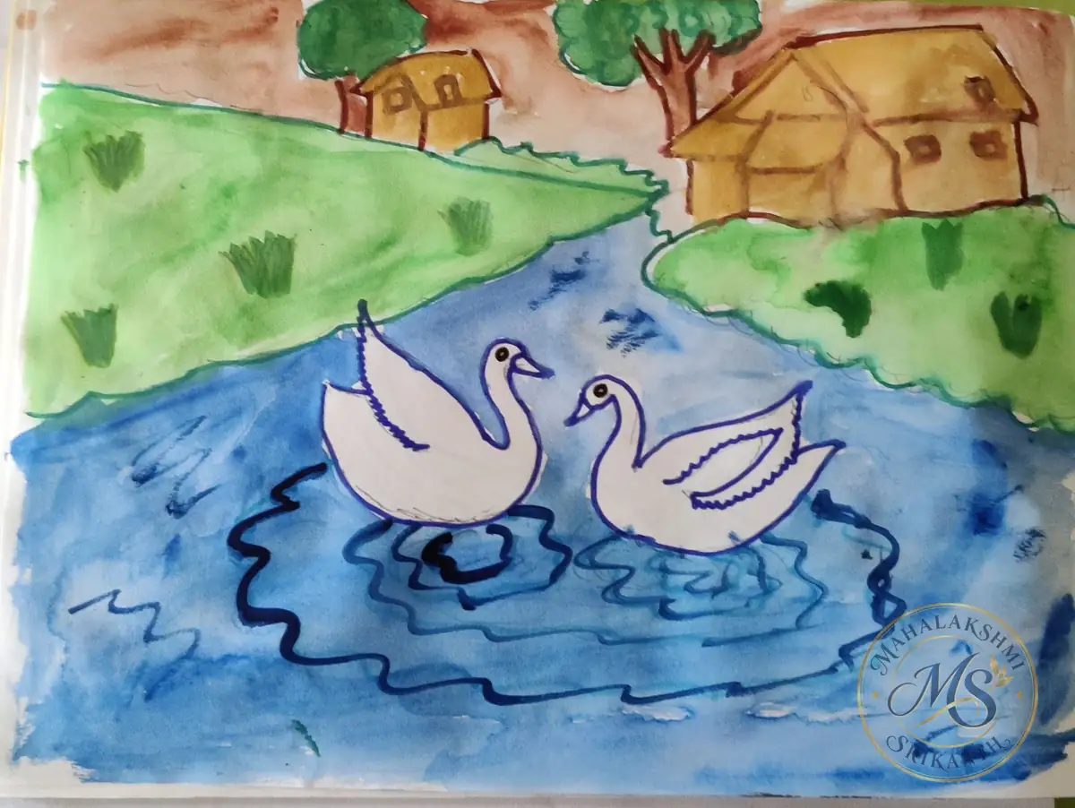 Swans On Pond Painting — painting by Mahalakshmi Srikanth