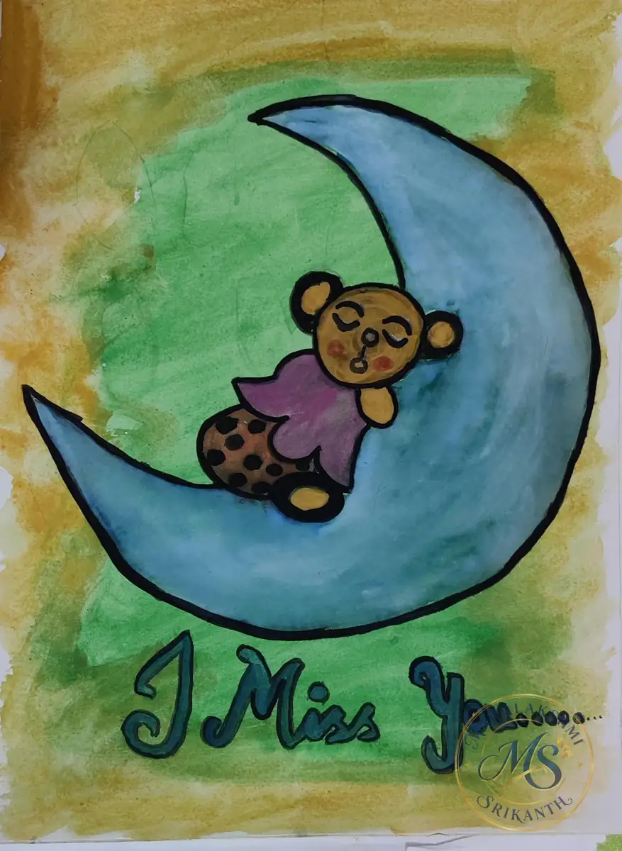Teddy On Moon I Miss You — painting by Mahalakshmi Srikanth