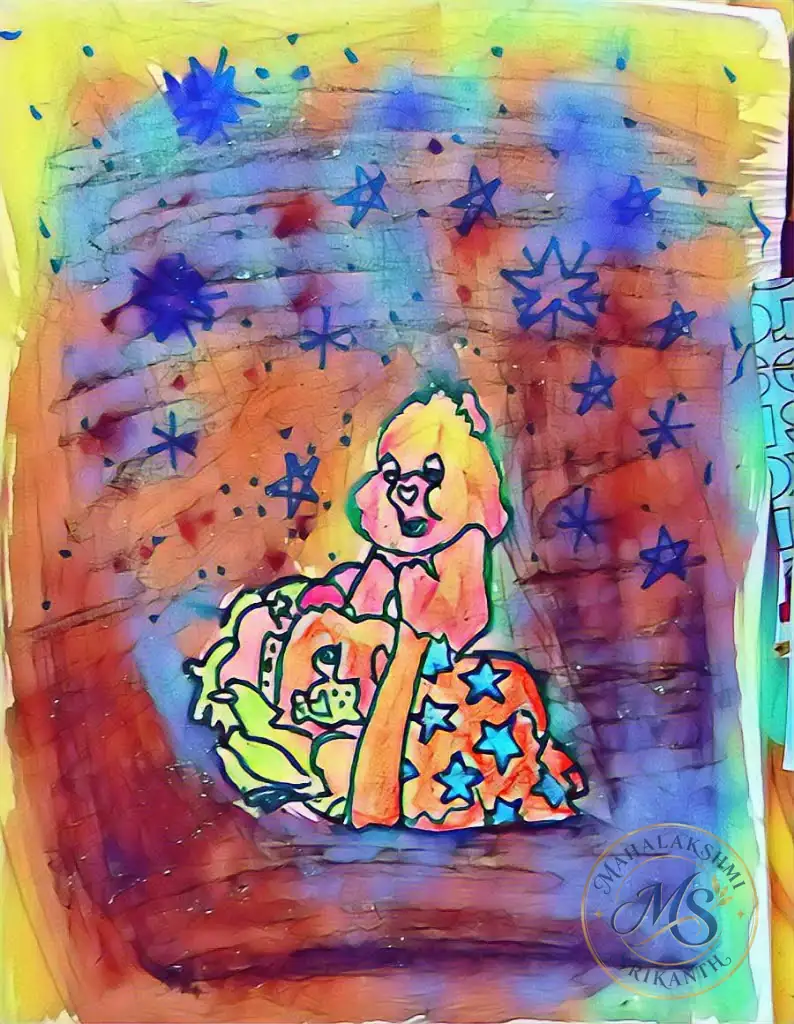 Teddy With Gifts Under Stars — drawing by Mahalakshmi Srikanth