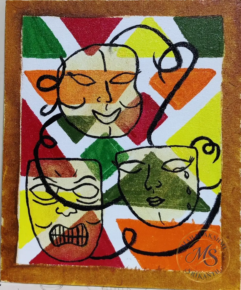 Three Masks Abstract Faces — painting by Mahalakshmi Srikanth
