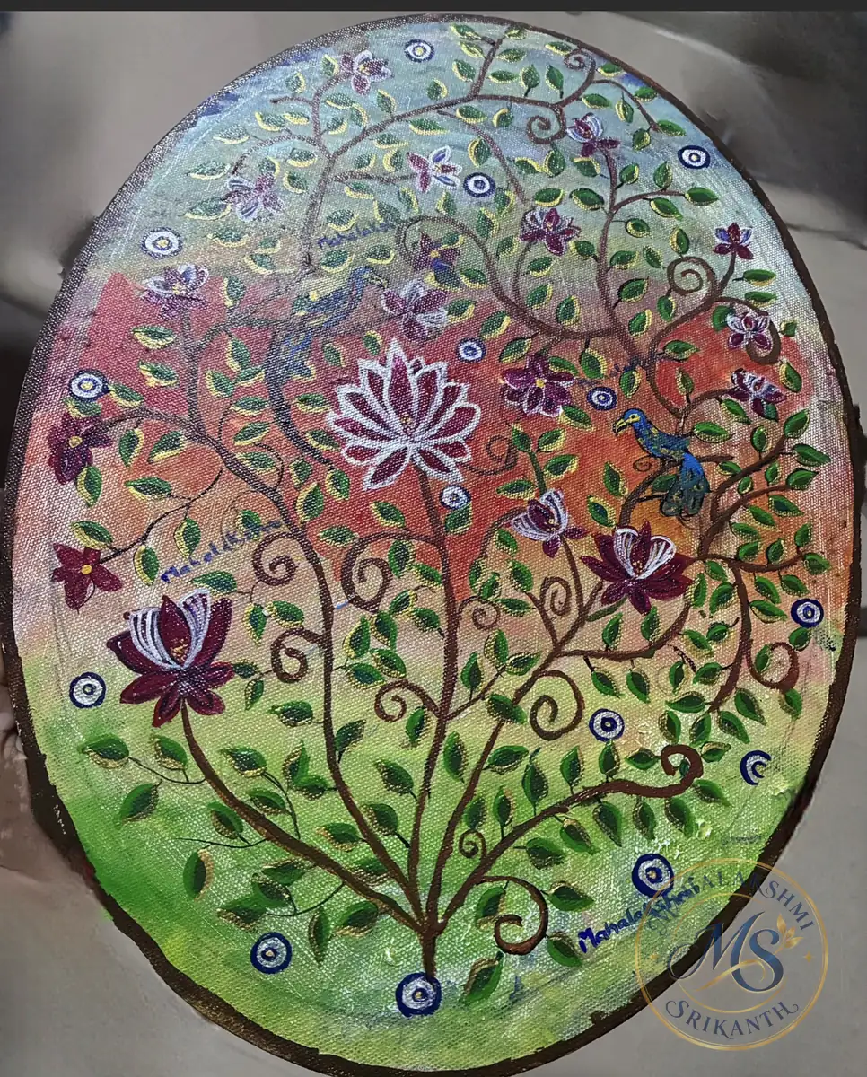 Tree Of Life Lotus Oval Canvas — painting by Mahalakshmi Srikanth