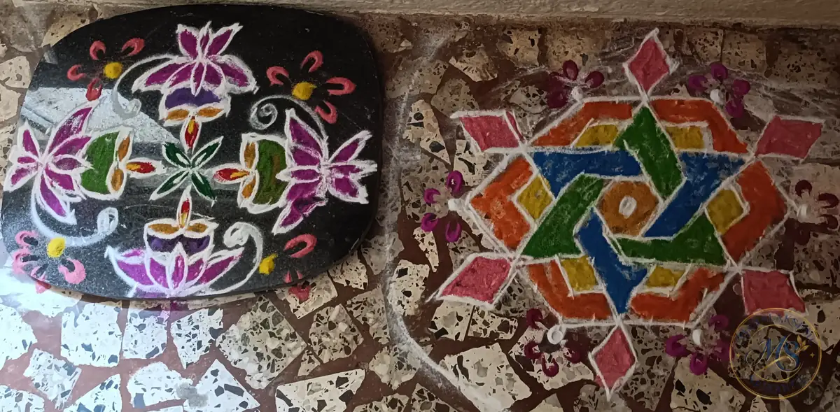 Two Rangolis at Doorstep — rangoli by Mahalakshmi Srikanth