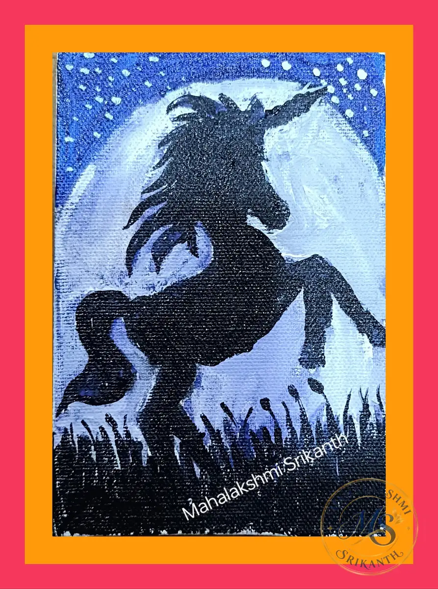 Unicorn Silhouette Against Moon — painting by Mahalakshmi Srikanth