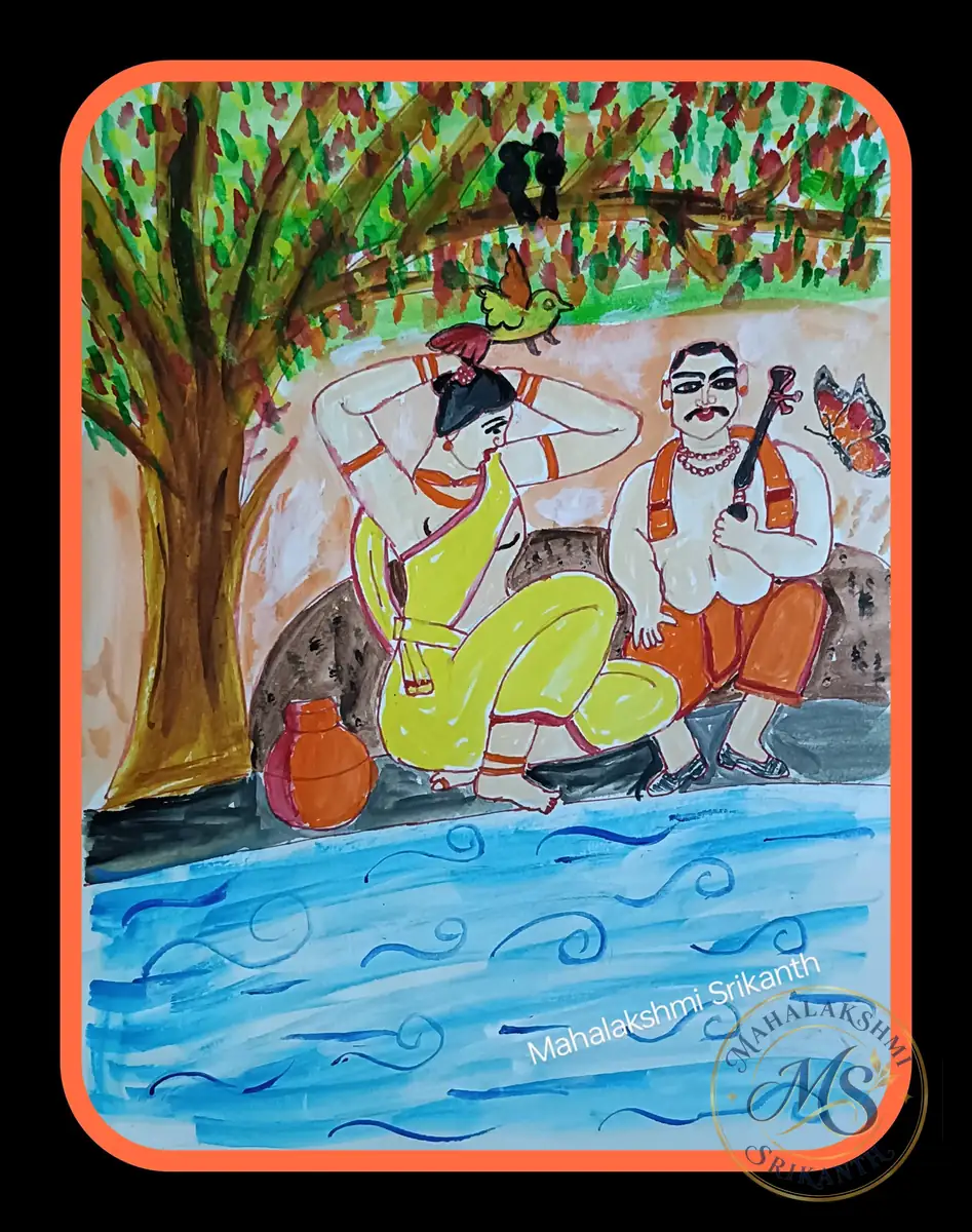 Village Couple By The River — painting by Mahalakshmi Srikanth