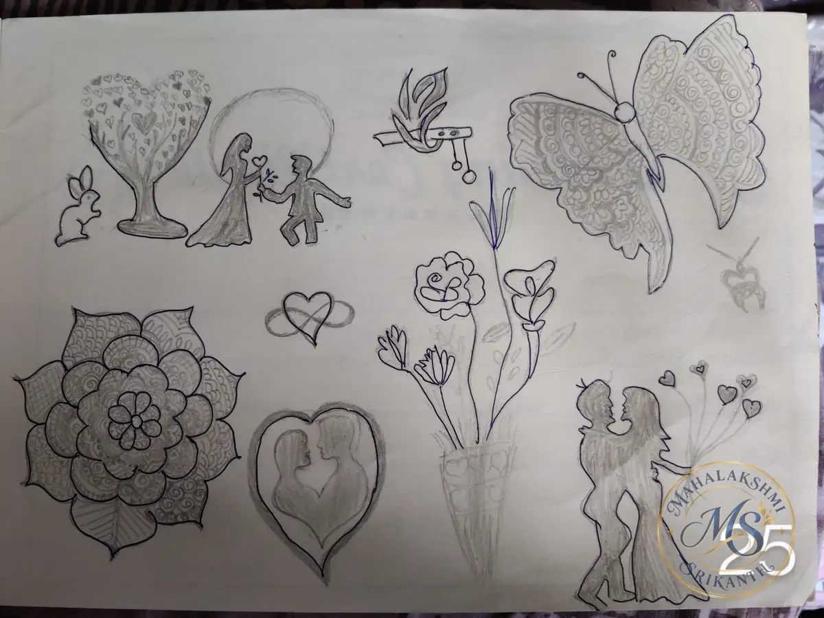 Wedding Couple Sketch Page — drawing by Mahalakshmi Srikanth