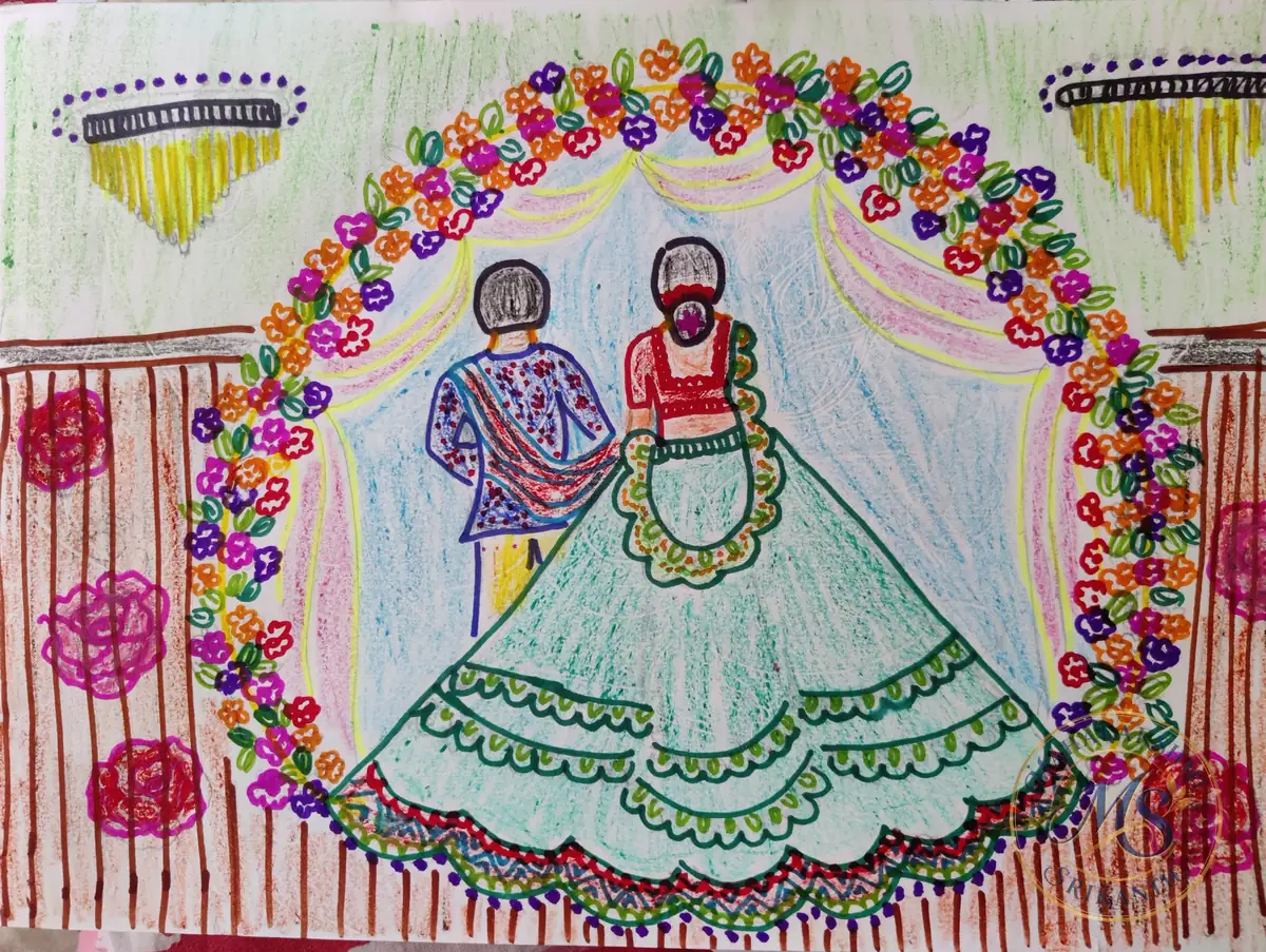 Wedding Couple Under Mandap — drawing by Mahalakshmi Srikanth
