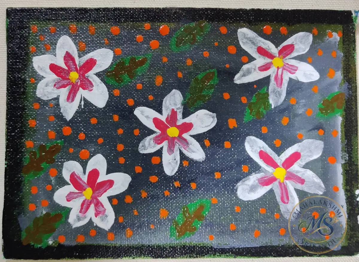 White Flowers On Black Canvas — painting by Mahalakshmi Srikanth
