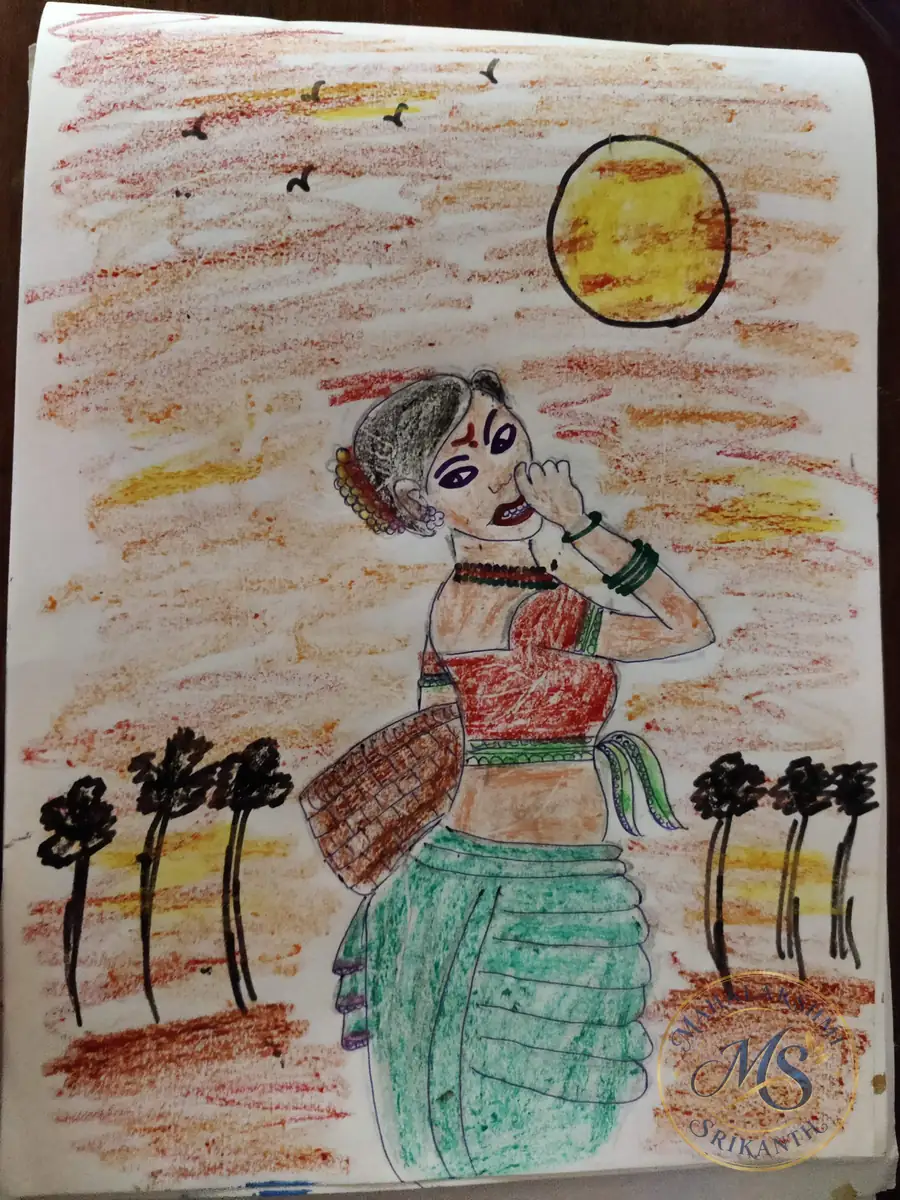 Woman Dancing At Sunset — drawing by Mahalakshmi Srikanth