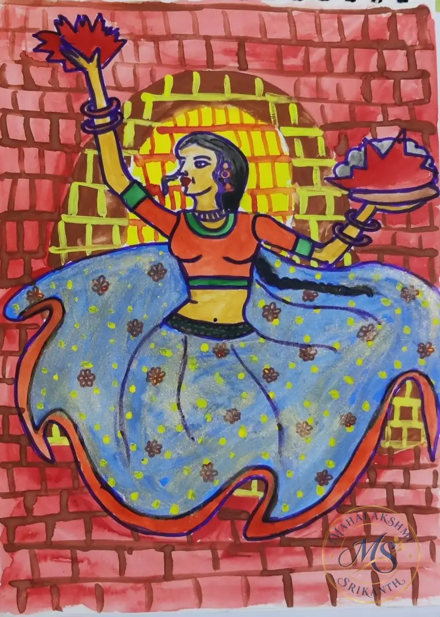 Woman Dancing With Lotus — painting by Mahalakshmi Srikanth