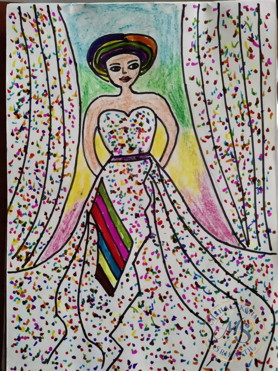 Woman In Confetti Dress — drawing by Mahalakshmi Srikanth
