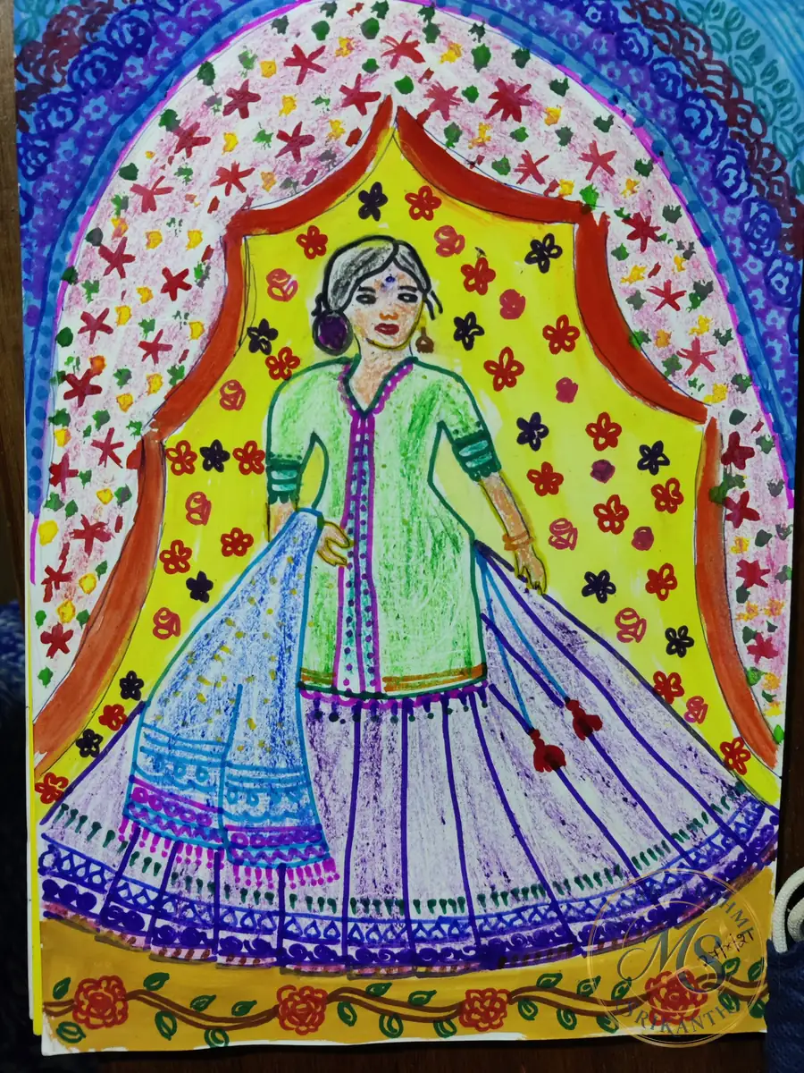 Woman In Green Outfit Drawing — drawing by Mahalakshmi Srikanth
