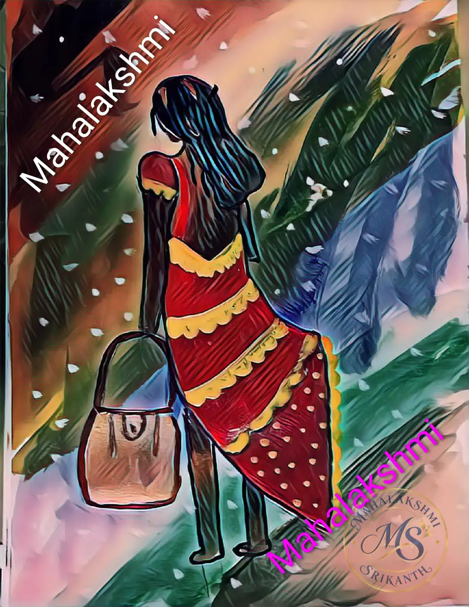 Woman in Red Dress with Handbag — painting by Mahalakshmi Srikanth