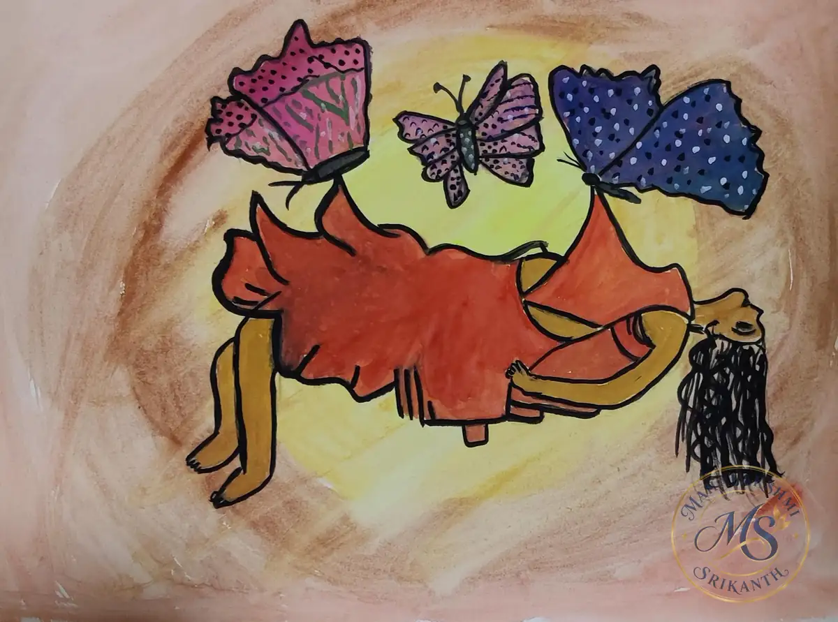 Woman Lying With Butterflies — painting by Mahalakshmi Srikanth