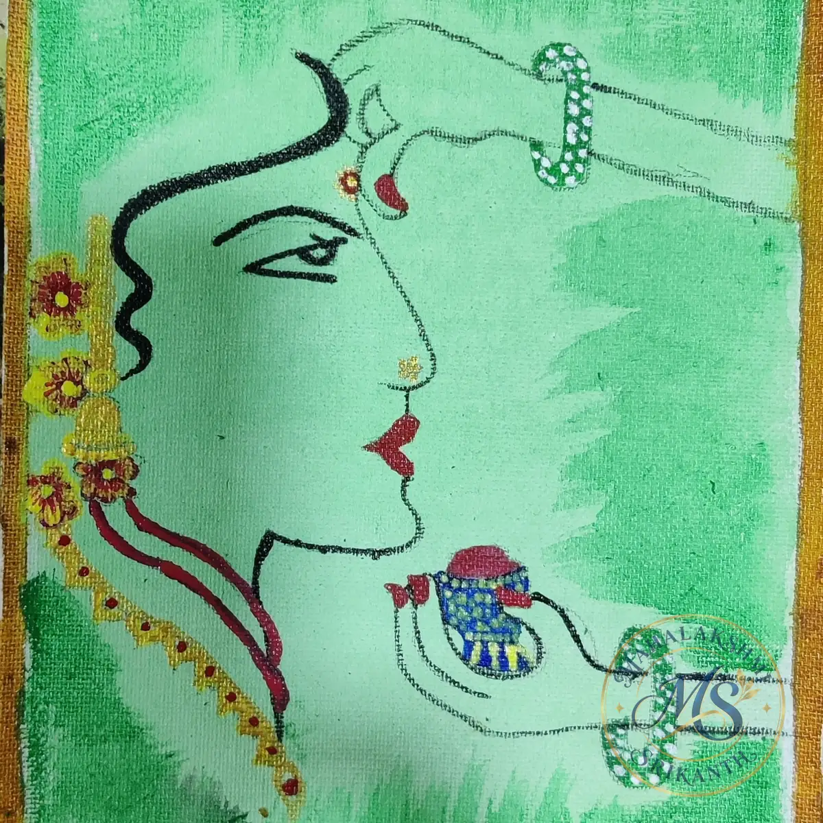 Women Applying Tilak — painting by Mahalakshmi Srikanth