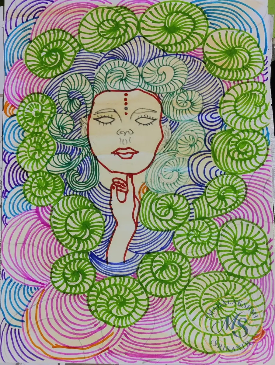Woman With Swirl Hair Zentangle — drawing by Mahalakshmi Srikanth