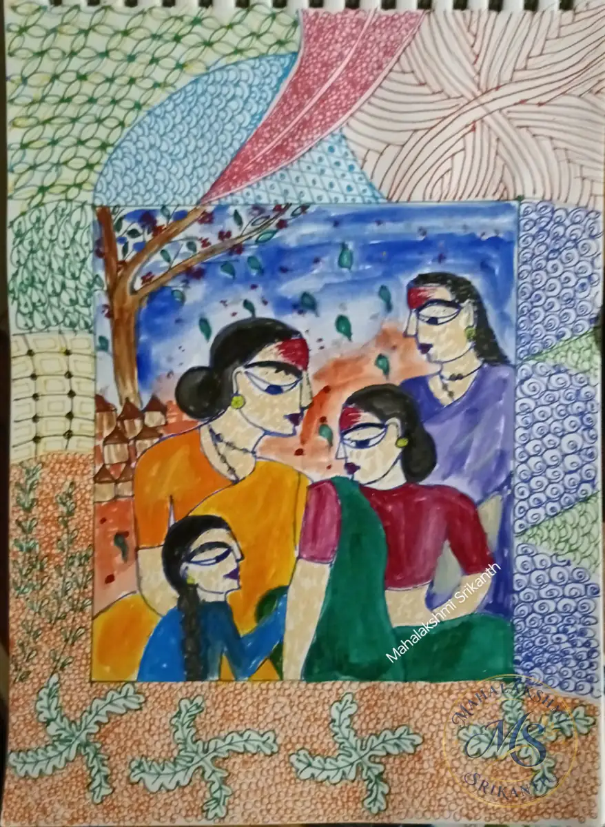 Women Gathering Folk Painting — painting by Mahalakshmi Srikanth