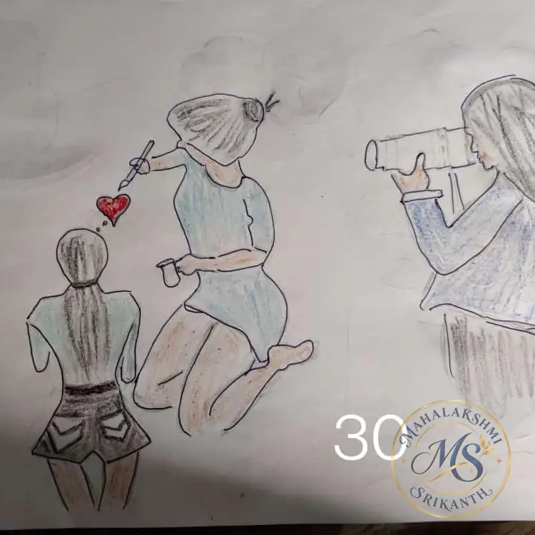 Women Painting And Photographing Drawing — drawing by Mahalakshmi Srikanth
